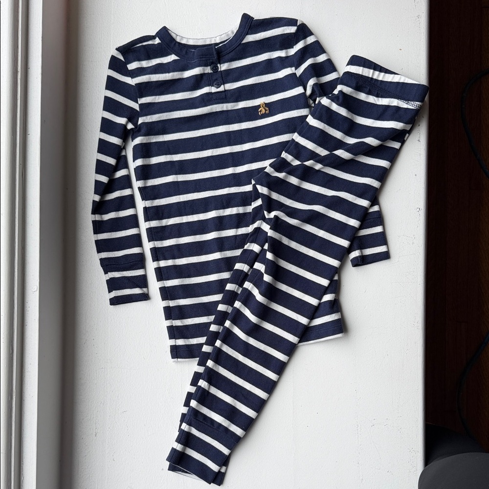 GAP Navy & White Striped Kids Pajama Set with Embroidered Bear - Size 6